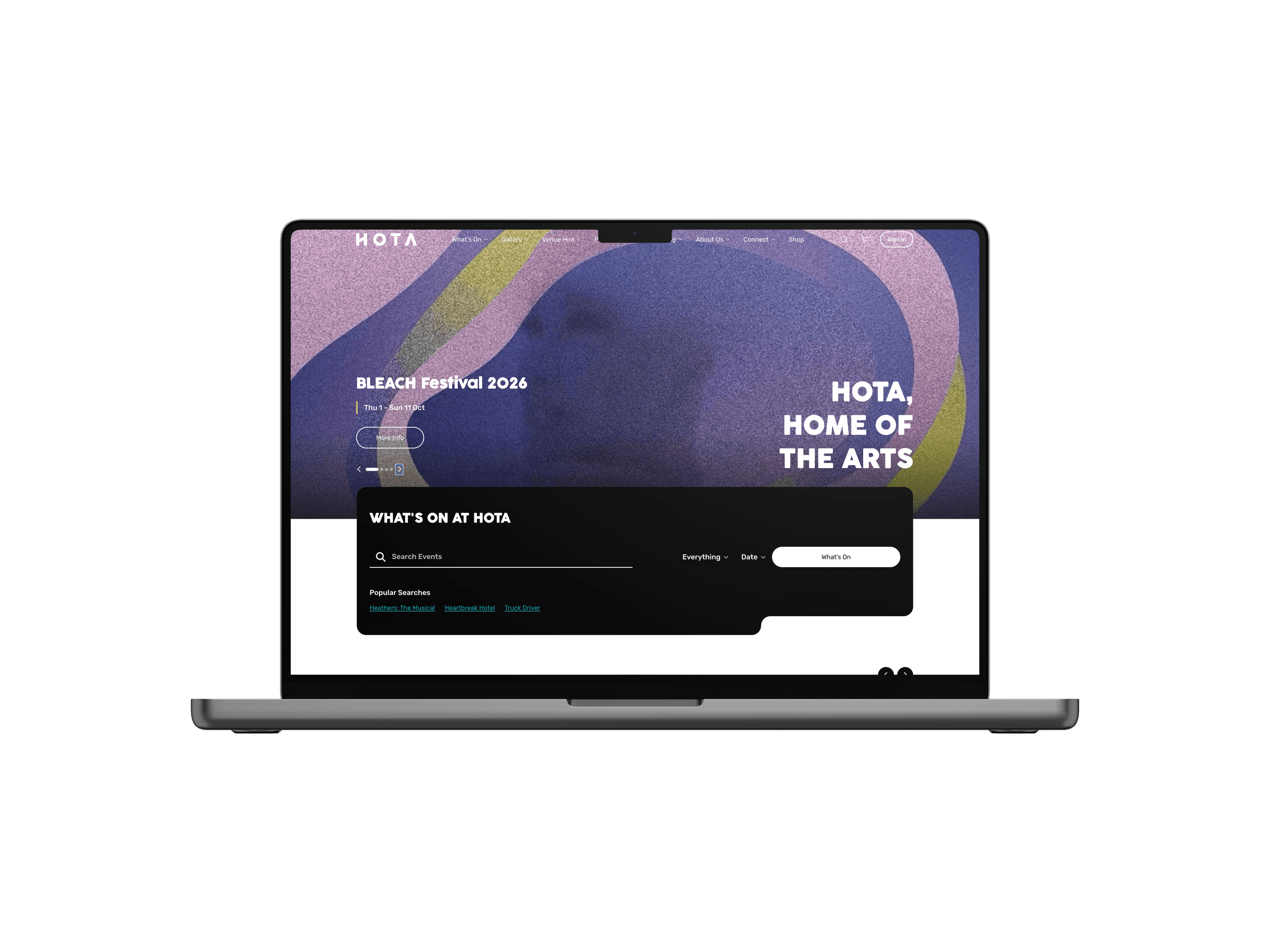 HOTA website shown on a laptop