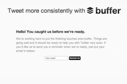 Buffer coming soon page asking visitors to leave their email