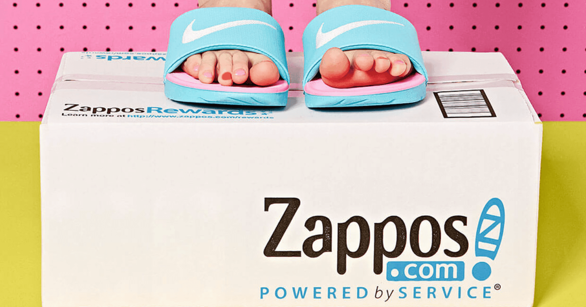 Nike slides on a Zappos shipping box