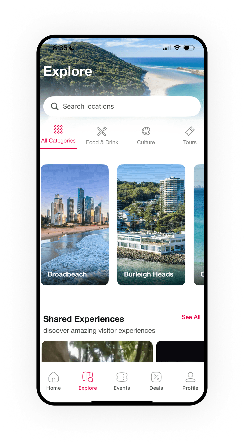 Experience Gold Coast explore regions app screen