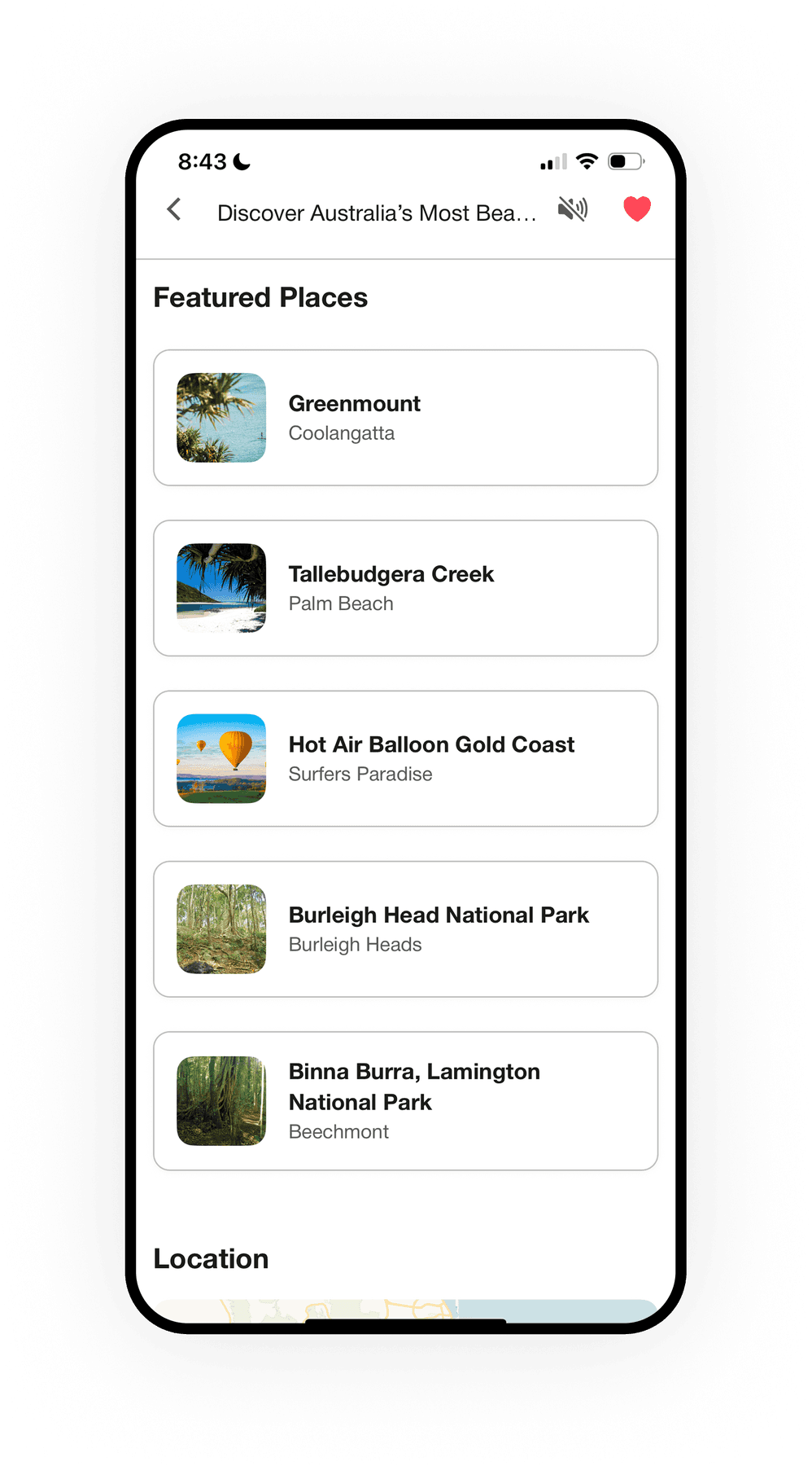 Experience Gold Coast featured places app screen