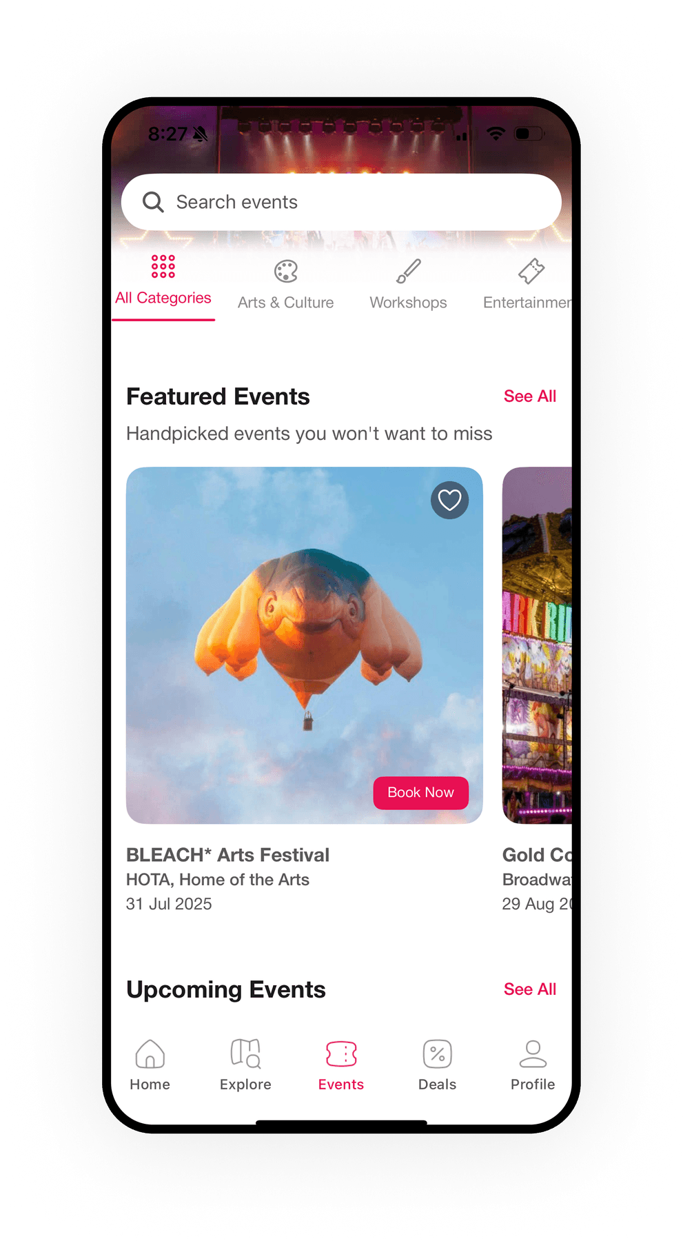Experience Gold Coast featured events app screen